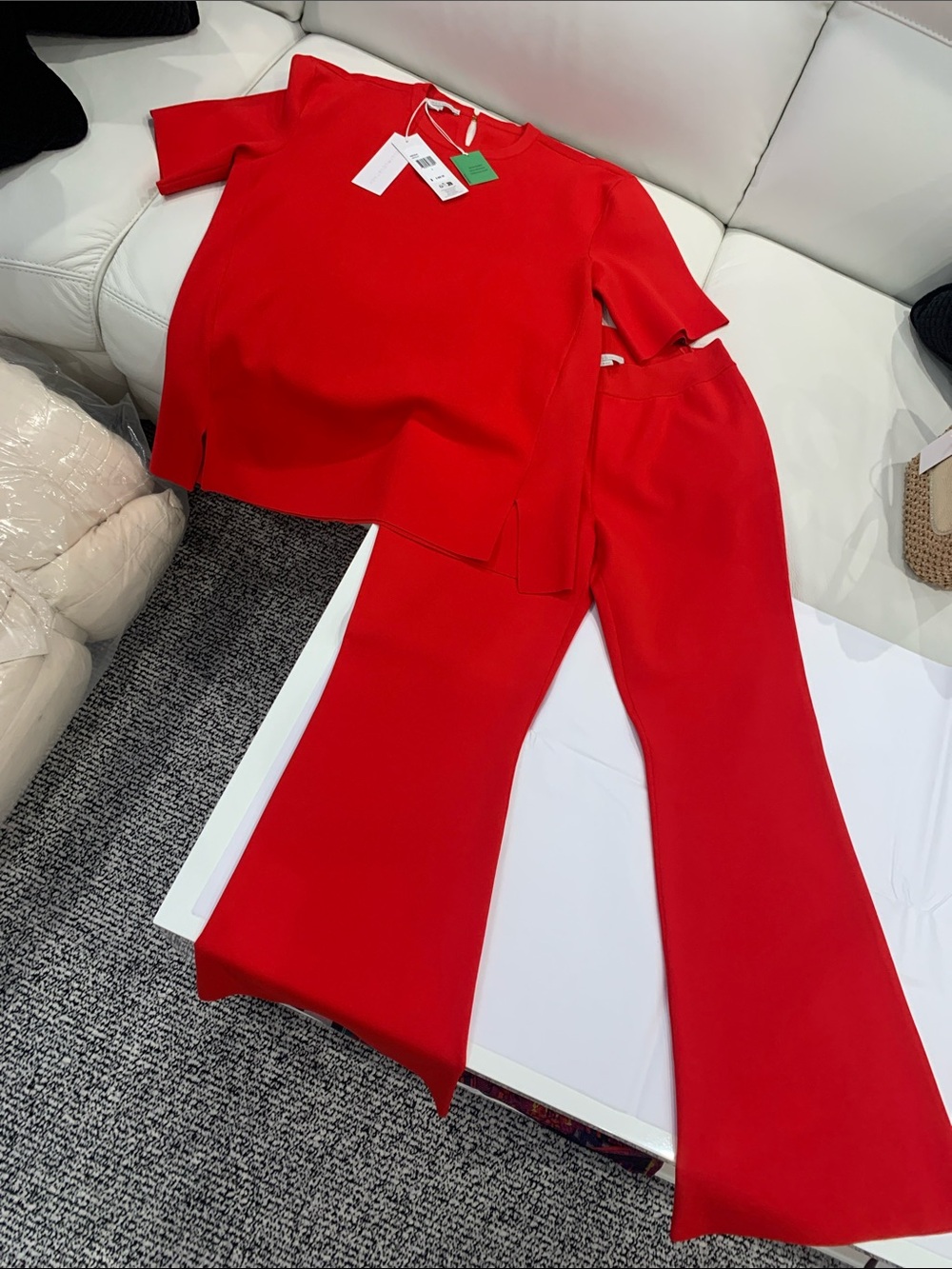 NWT Stella McCartney Bold Red Flared Knit Top & Pants Set